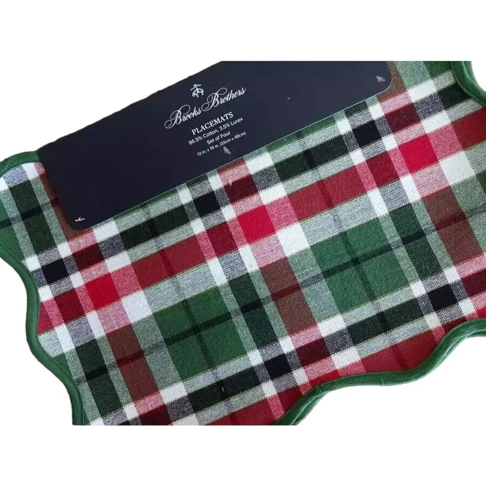 Brooks Brothers Christmas Plaid Placemat Set of 4 Holiday Green Red White 13x19